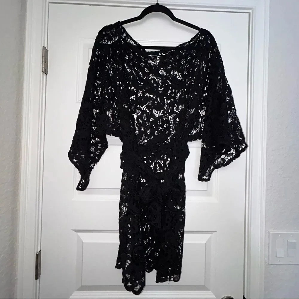 Alexis Crochet Lace Wide Bell Sleeve Mini Coverup Tunic Dress
